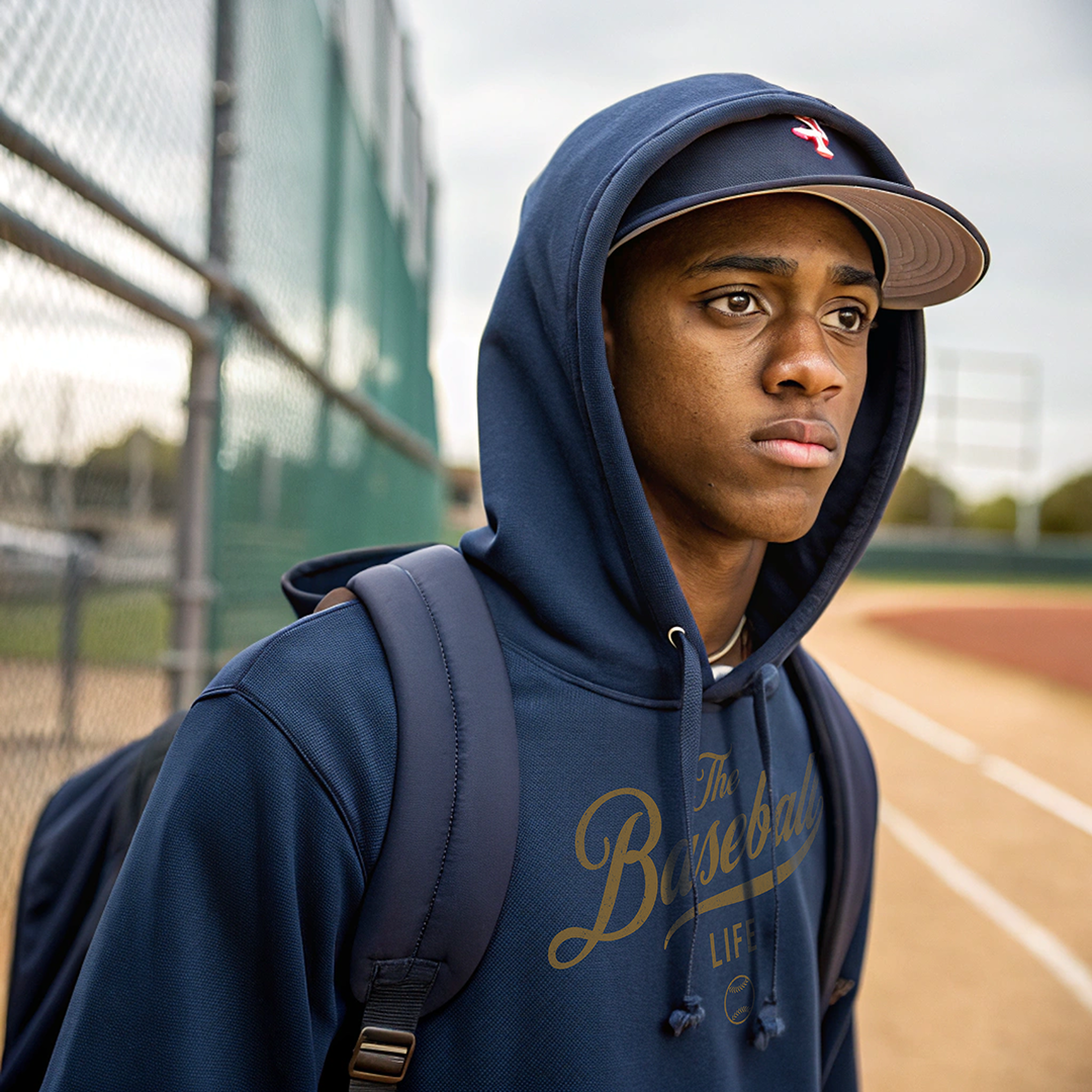 The Baseball Life Hoodie w/Grommets_Old Gold Print