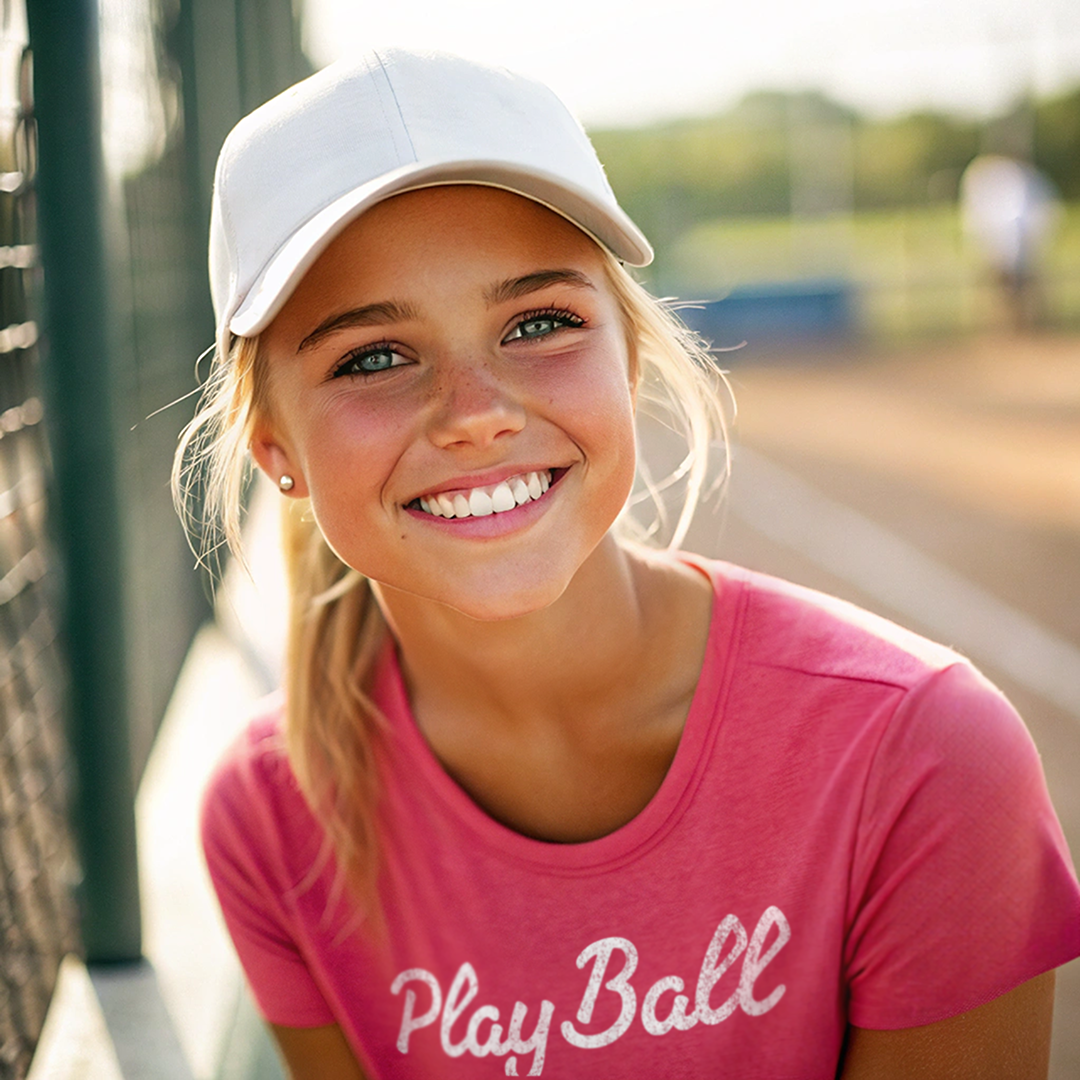 Women's Play Ball Baseball T-Shirt - White Print