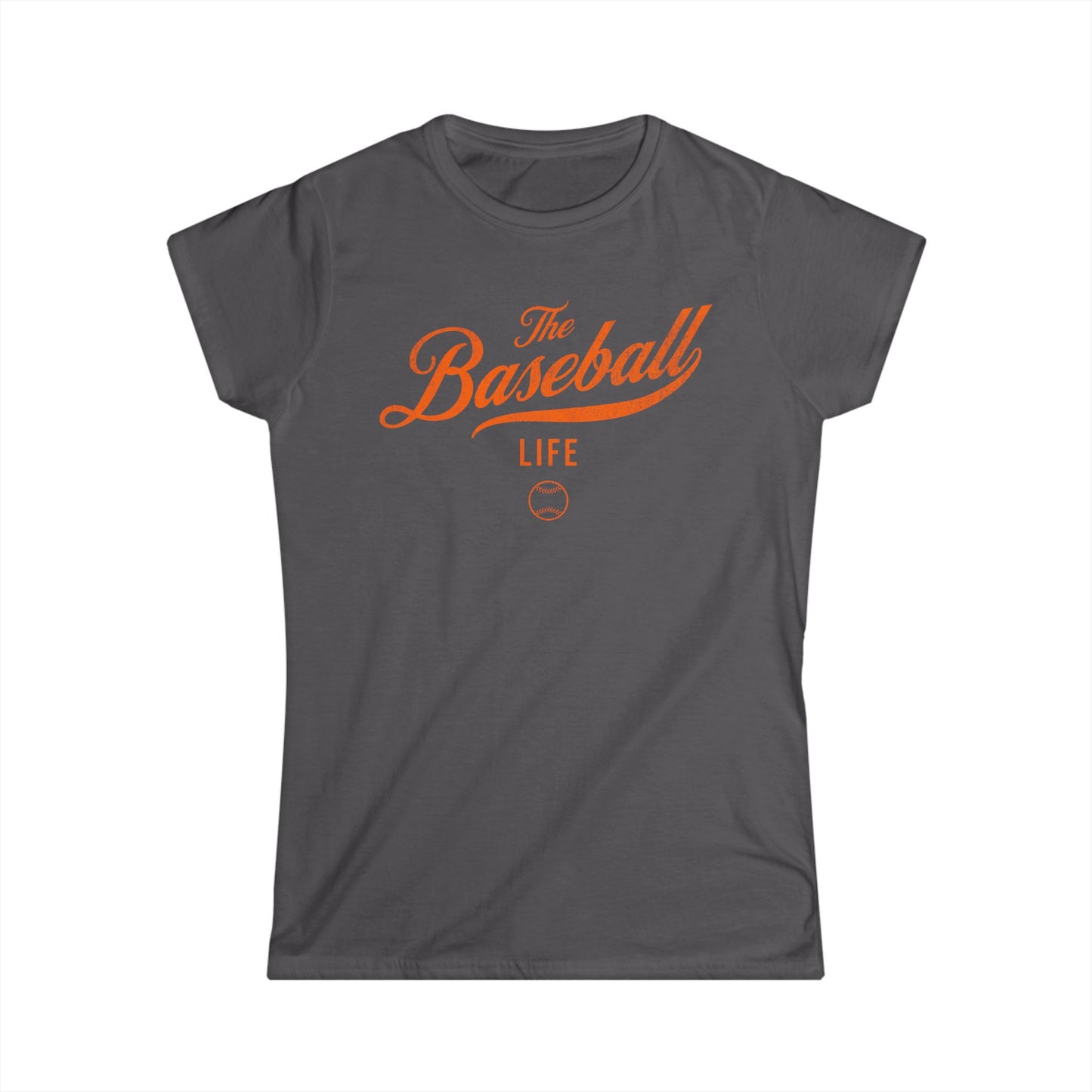The Baseball Life Classic Script Tee_Women's_Orange Print