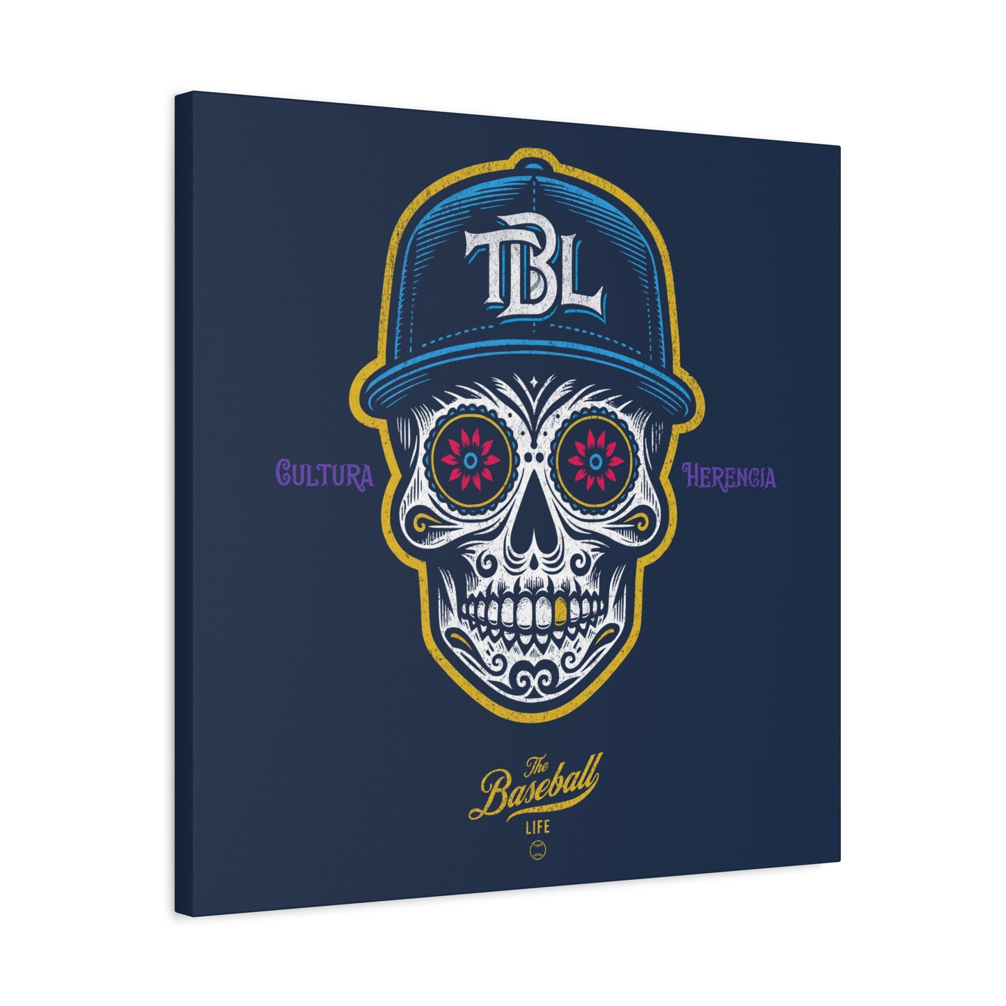 Beisbol Sugar Skull Series_Player 1 Wall Art Canvas_Navy