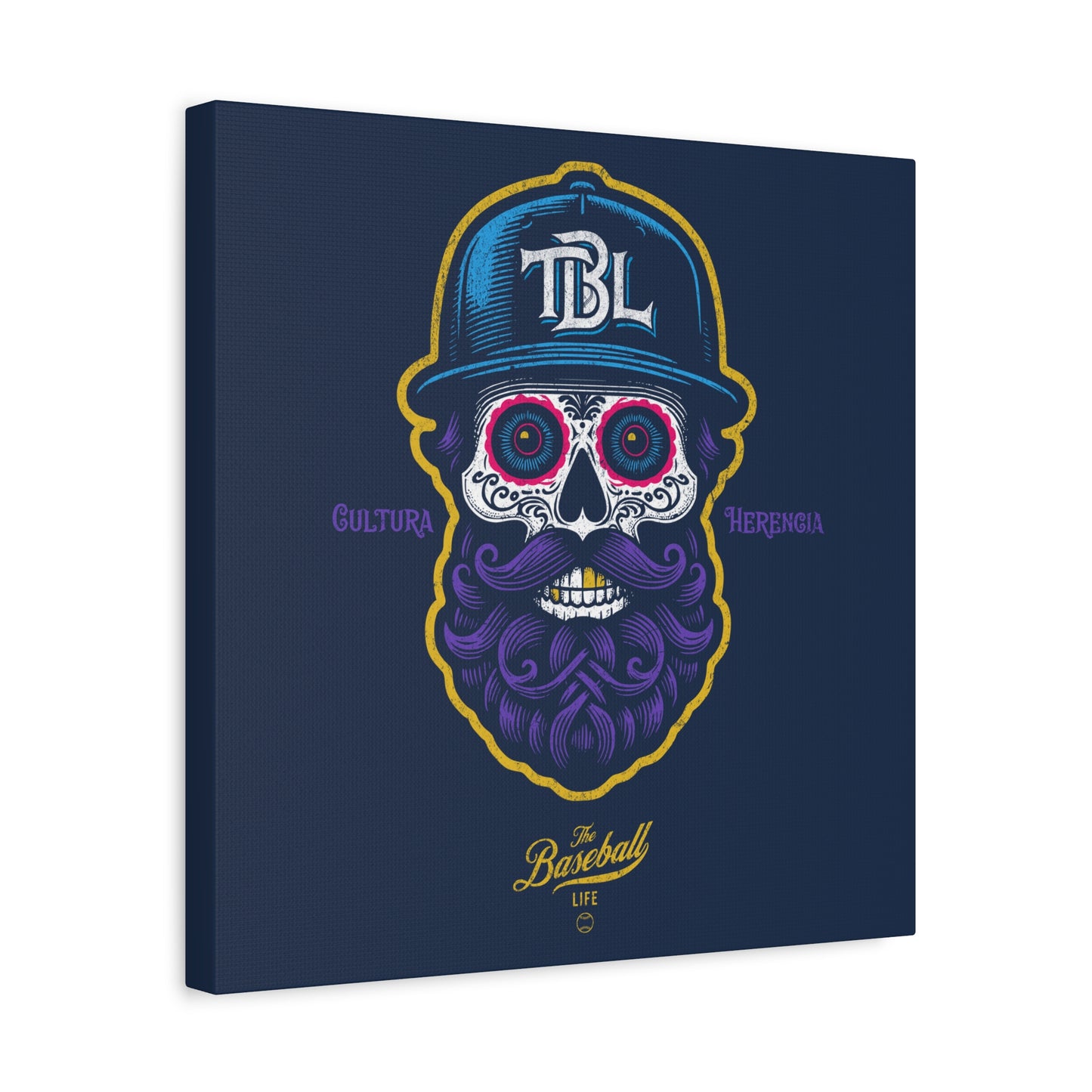 Beisbol Sugar Skull Series_Player 2 Wall Art Canvas_Navy