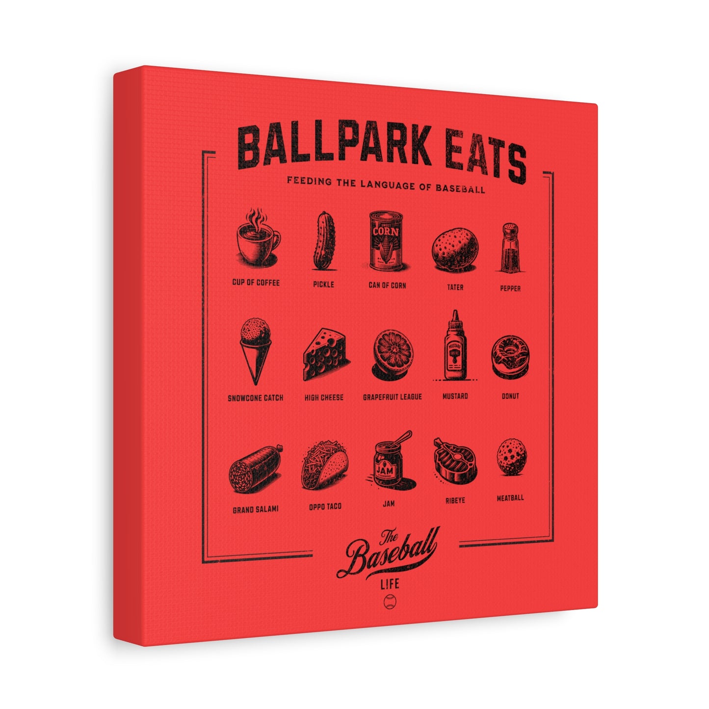 Ballpark Eats_Feeding the Language of Baseball Wall Art Canvas_Coral Red