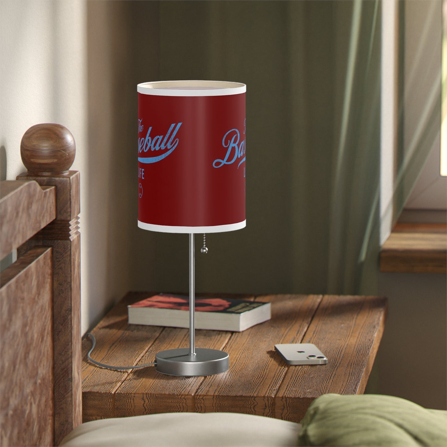 Table Lamp_Maroon w Carolina Blue Print