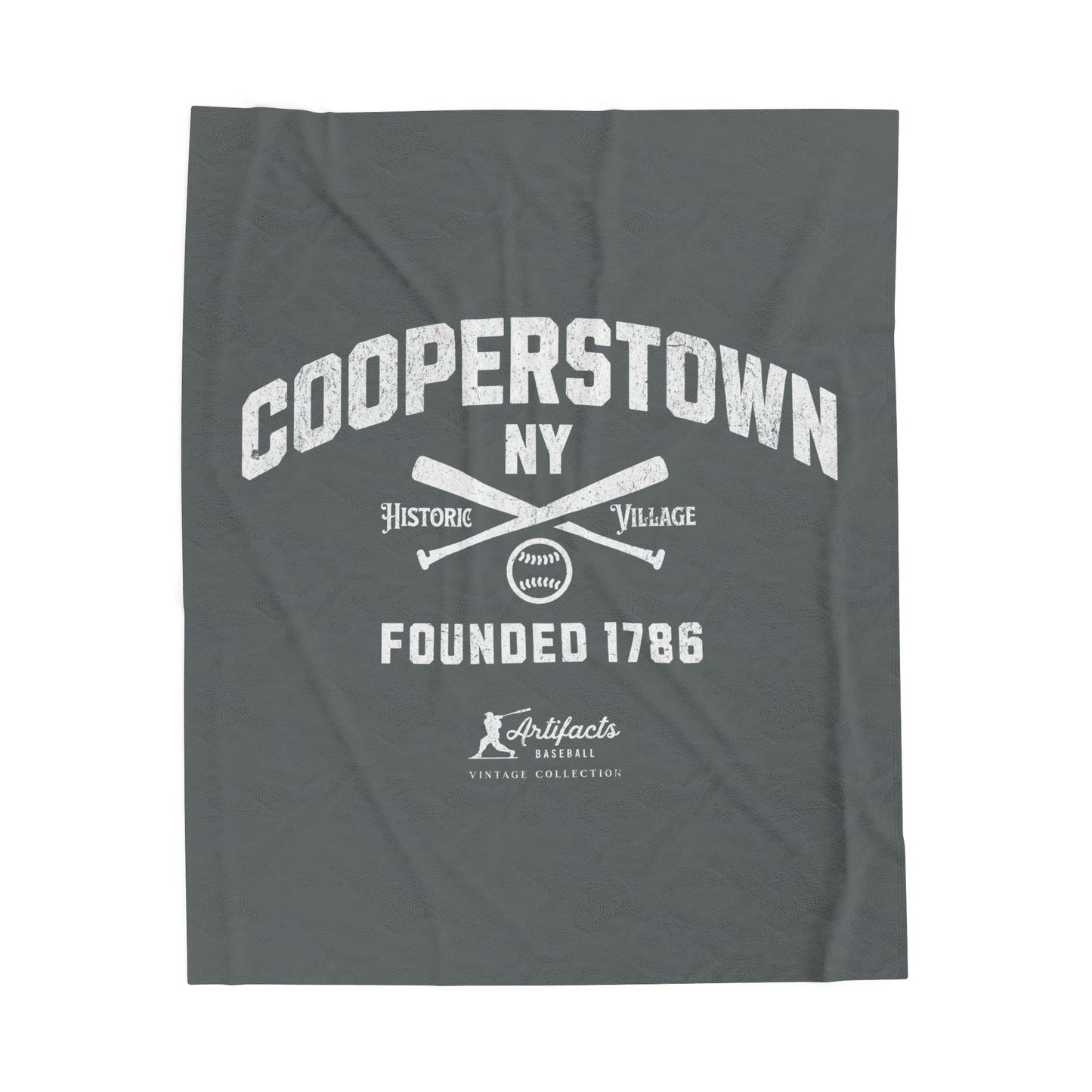 Velveteen Plush Blanket_Artifacts Baseball Collection_Cooperstown NY_Dark Gray
