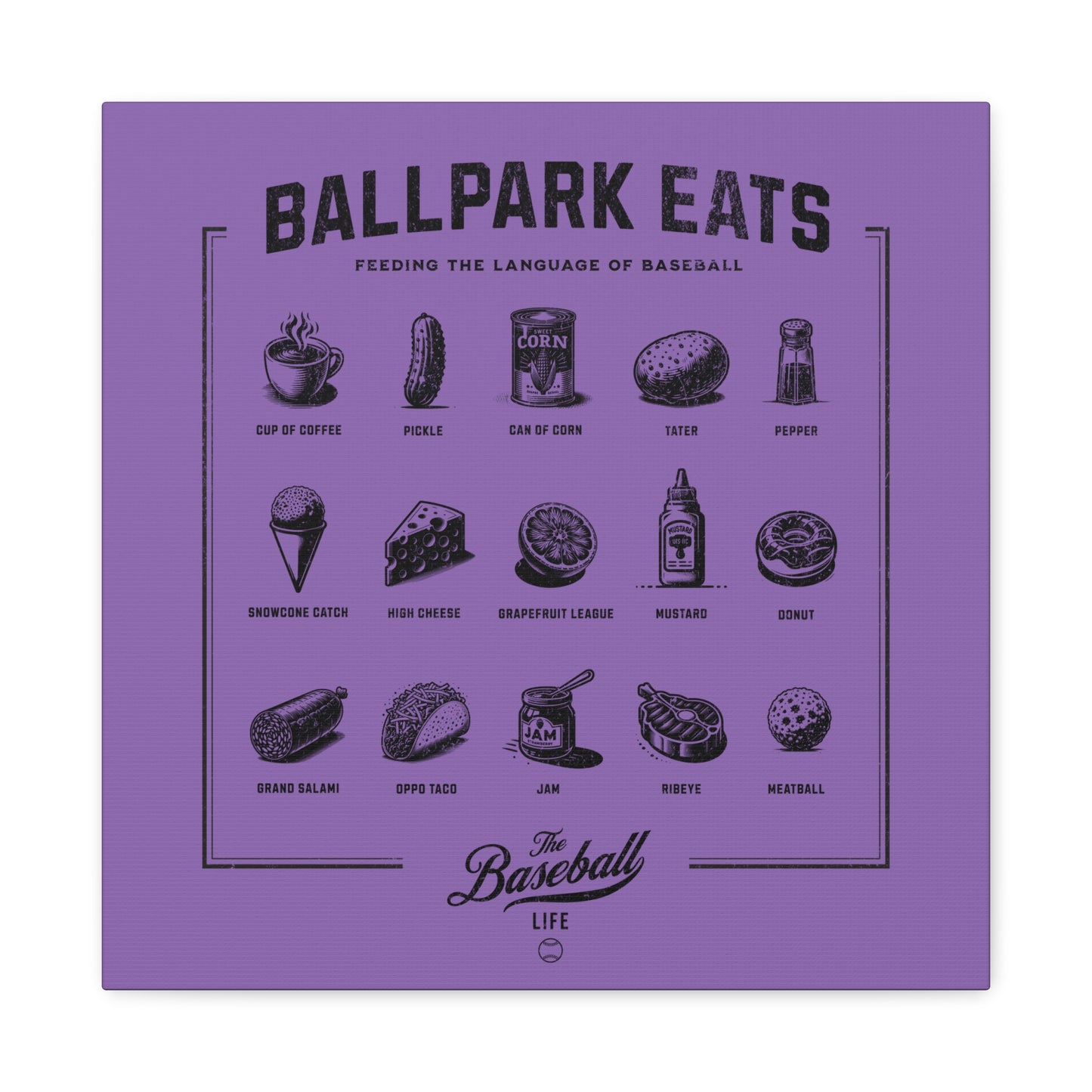 Ballpark Eats_Feeding the Language of Baseball Wall Art Canvas_Light Purple