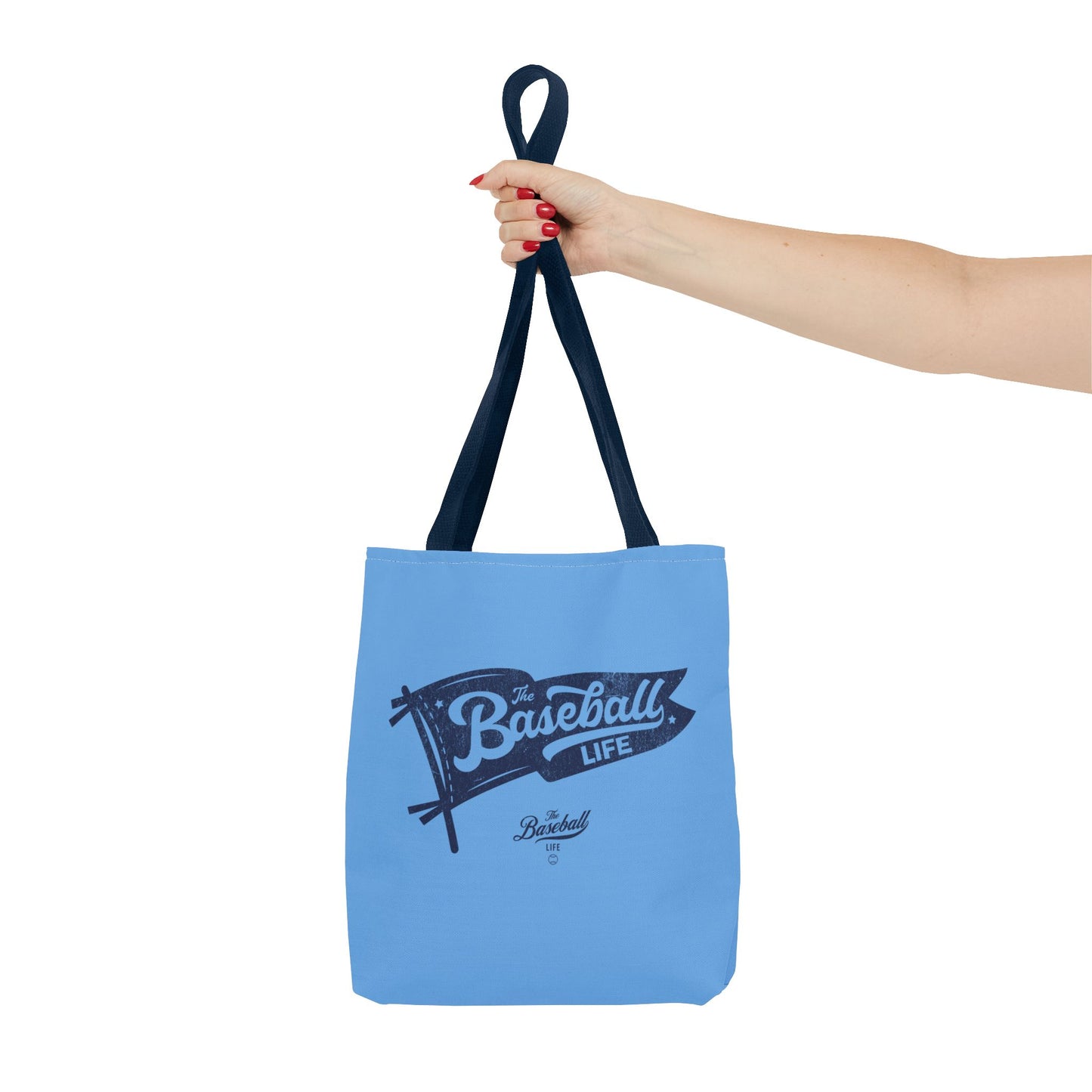 Vintage Pennant Tote Bag_Navy Print on Carolina Blue