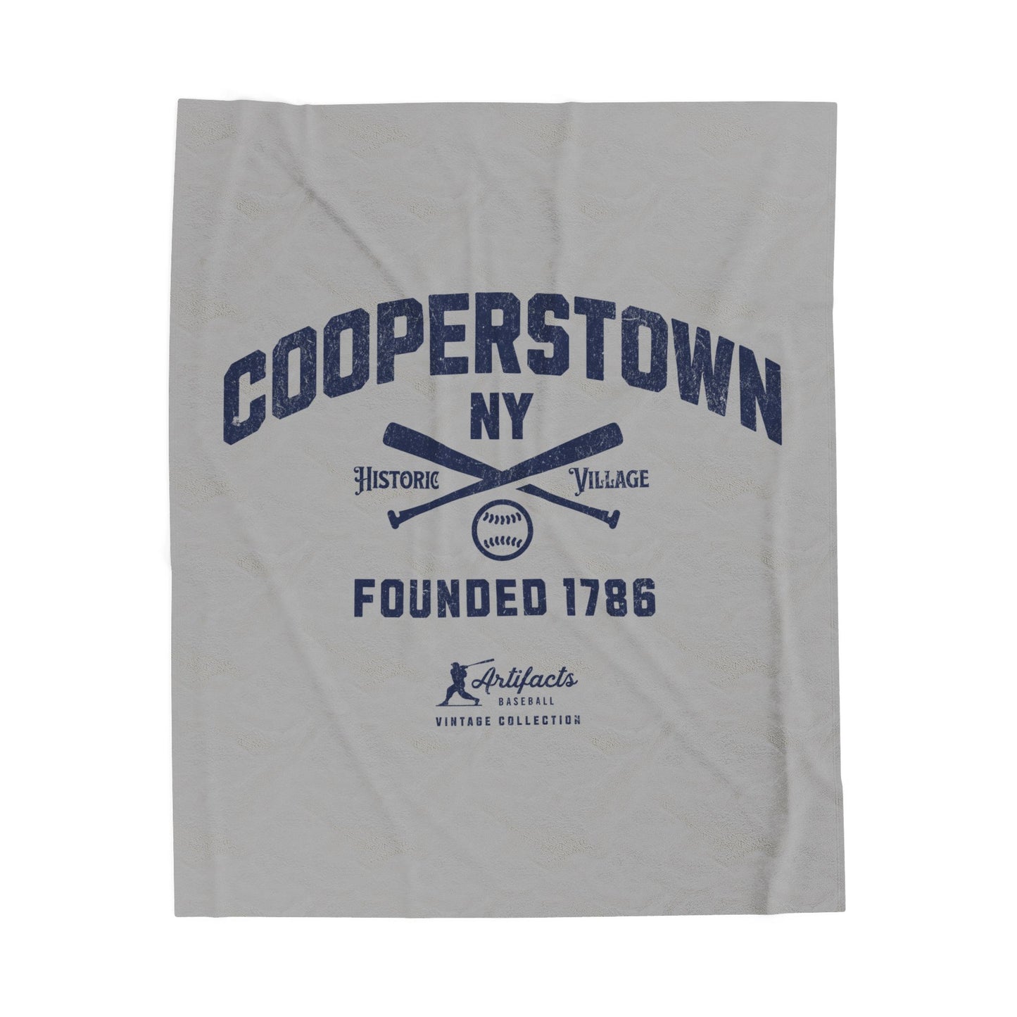 Velveteen Plush Blanket_Artifacts Baseball Collection_Cooperstown NY_Light Gray