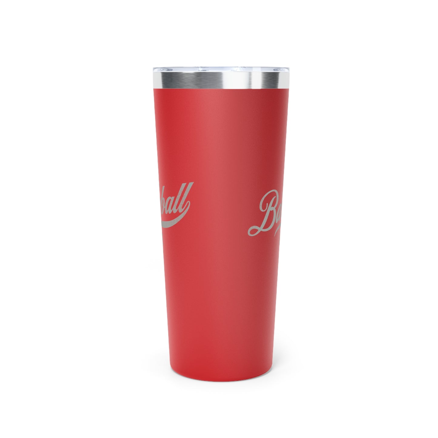 The Baseball Life 22oz Insulated Travel Tumbler_Red w Silver Gray Print