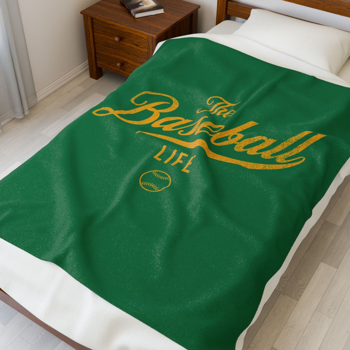 Velveteen Plush Blanket_Green with Yellow Gold Print
