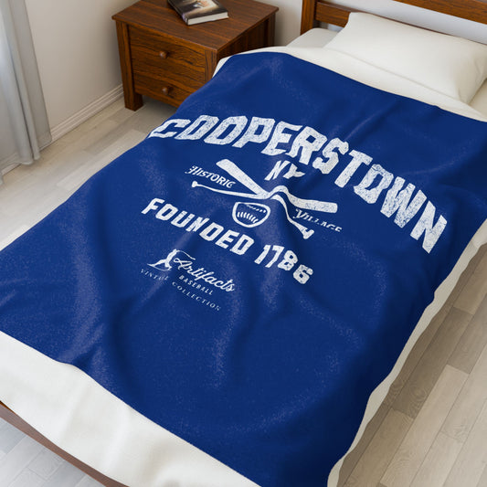 Velveteen Plush Blanket_Artifacts Baseball Collection_Cooperstown NY_Royal Blue