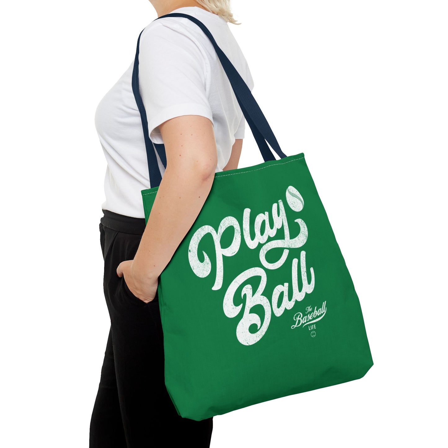 Play Ball Script Tote Bag_Green