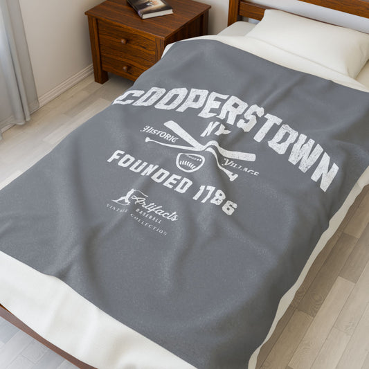 Velveteen Plush Blanket_Artifacts Baseball Collection_Cooperstown NY_Gray