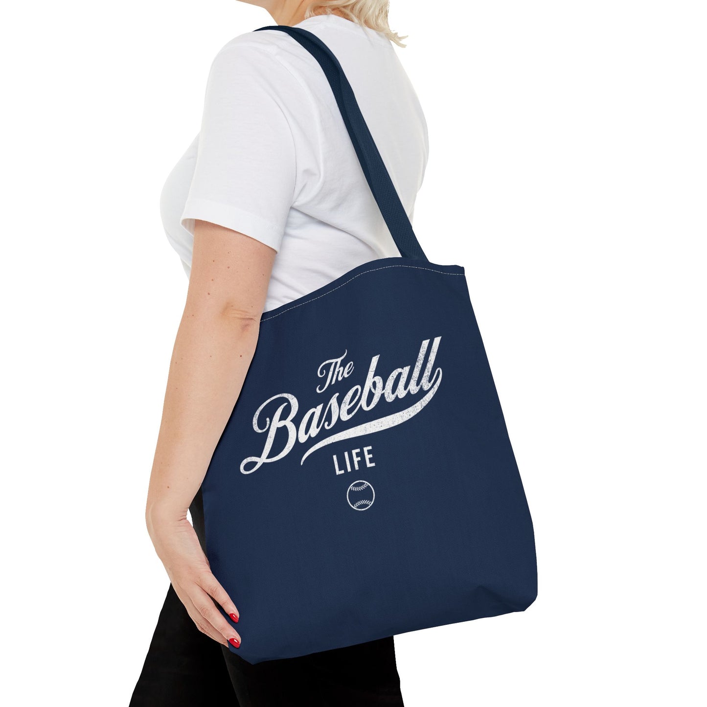 The Baseball Life Tote Bag_Navy w White Print