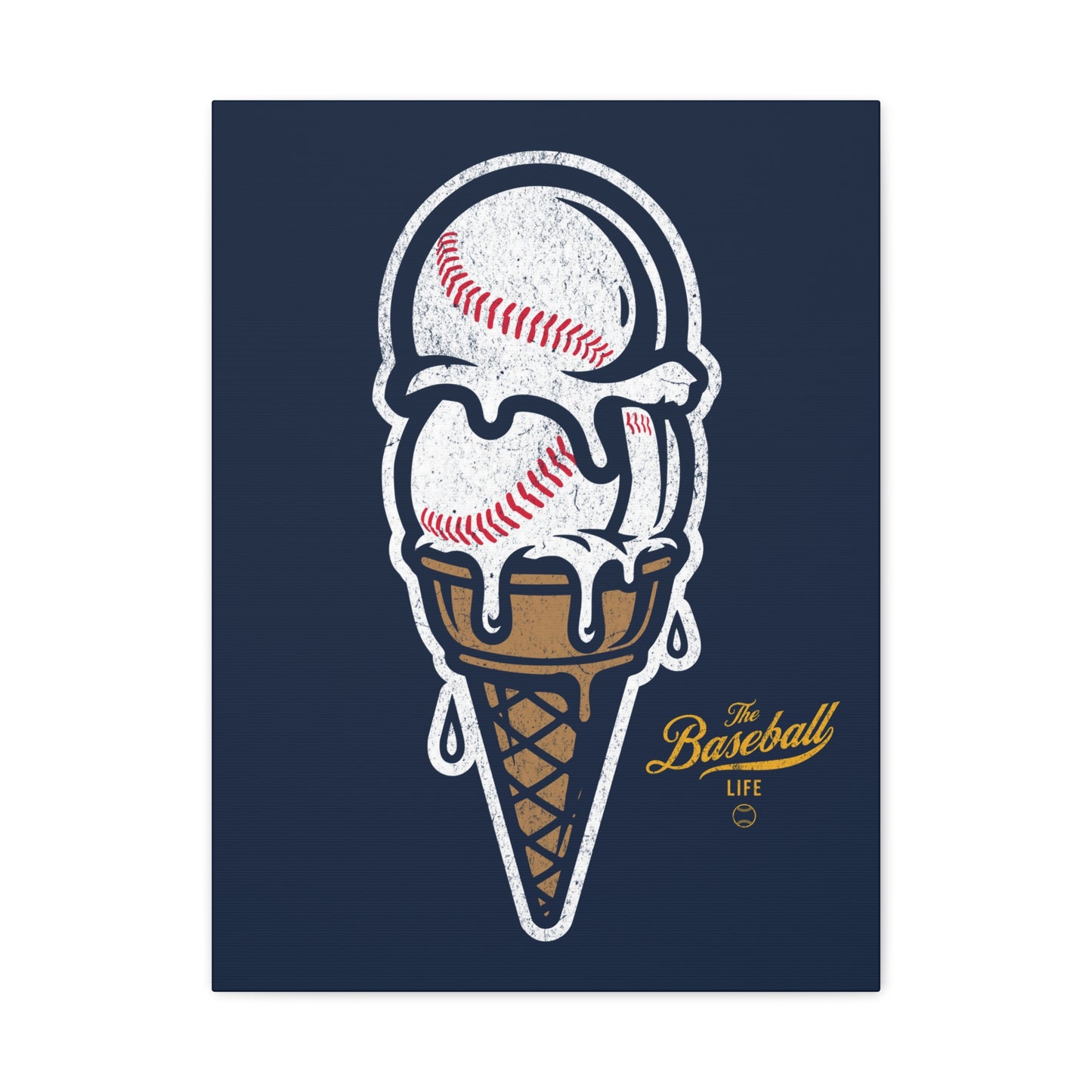 Baseball Ice Cream Cone Wall Art Canvas_Navy