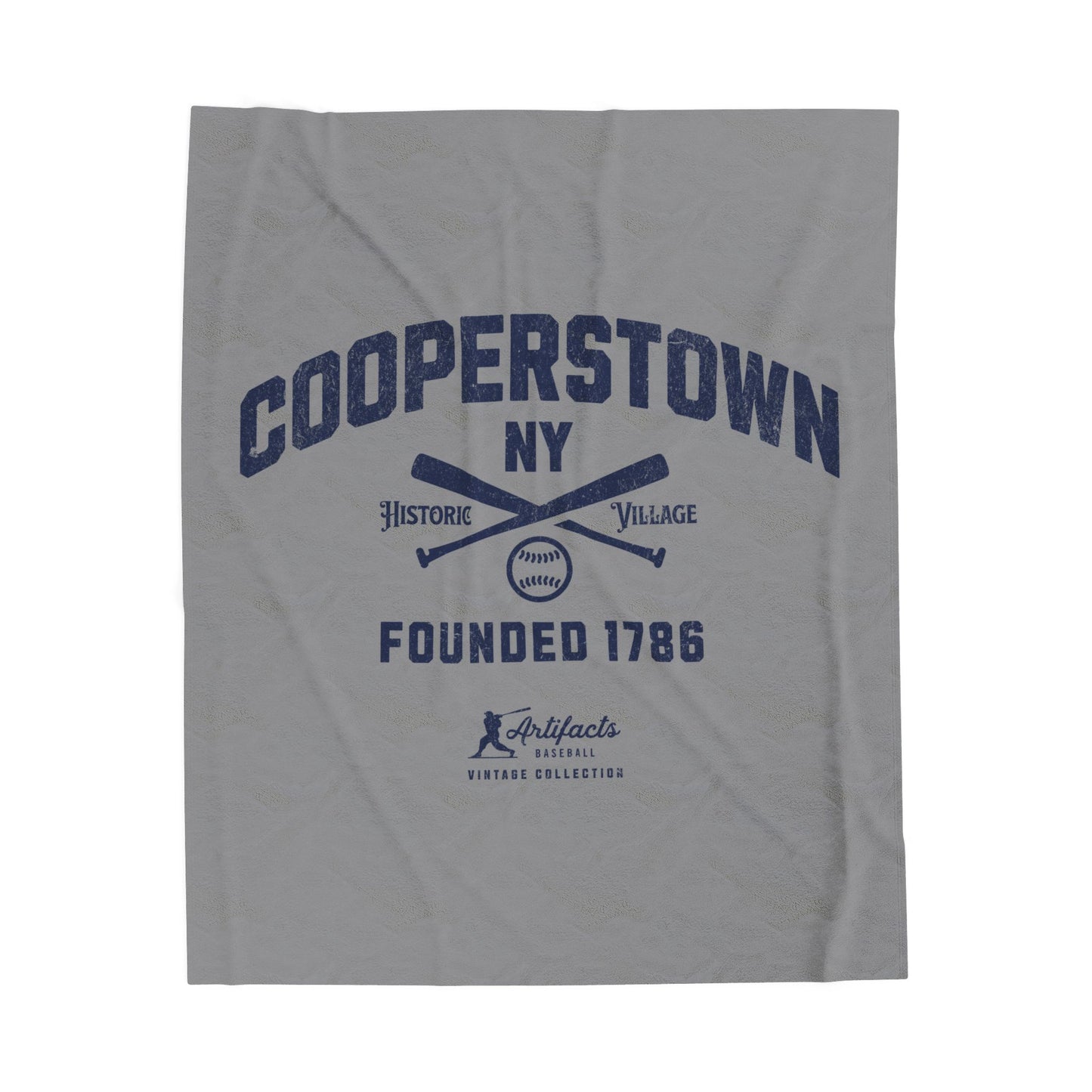 Velveteen Plush Blanket_Artifacts Baseball Collection_Cooperstown NY_Gray