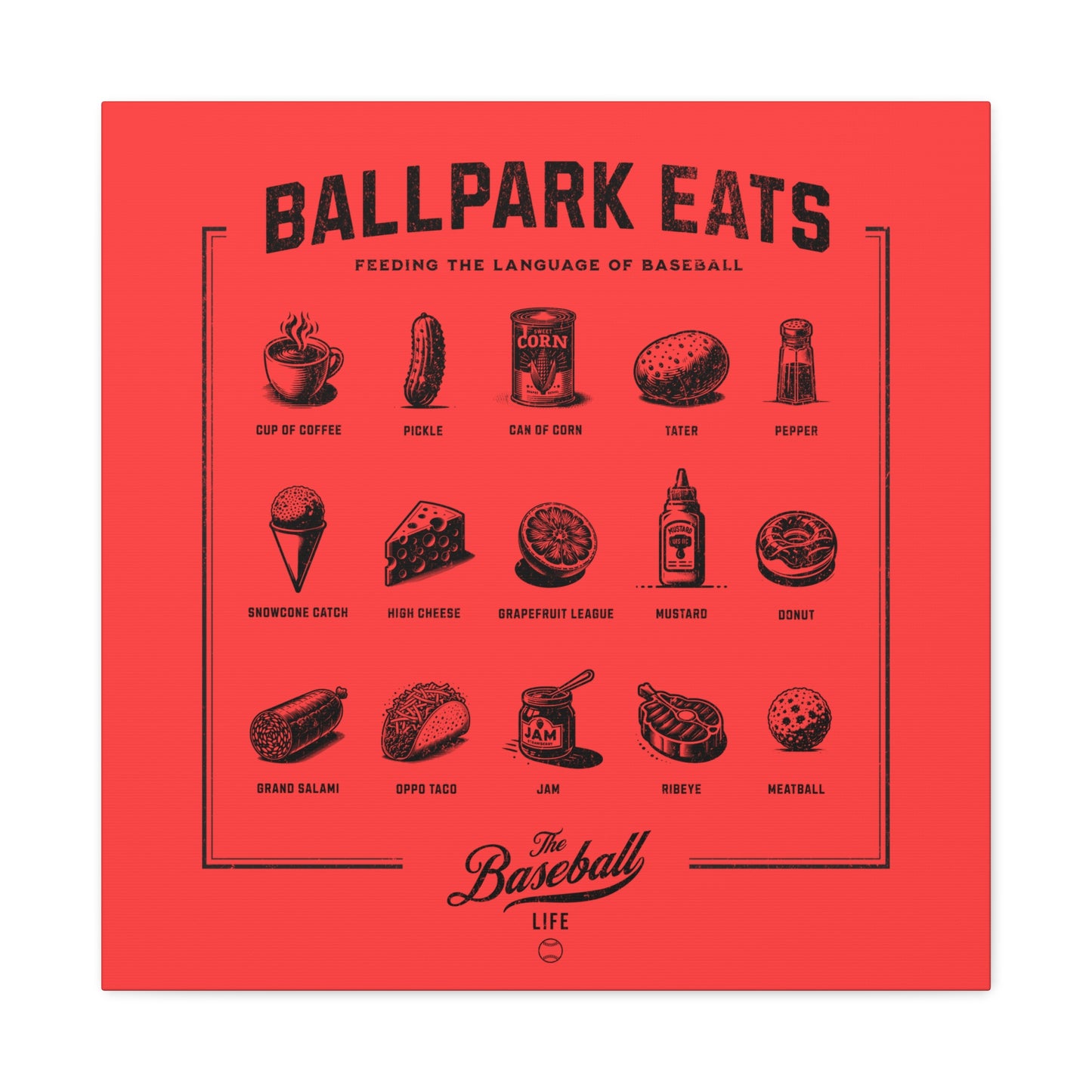 Ballpark Eats_Feeding the Language of Baseball Wall Art Canvas_Coral Red
