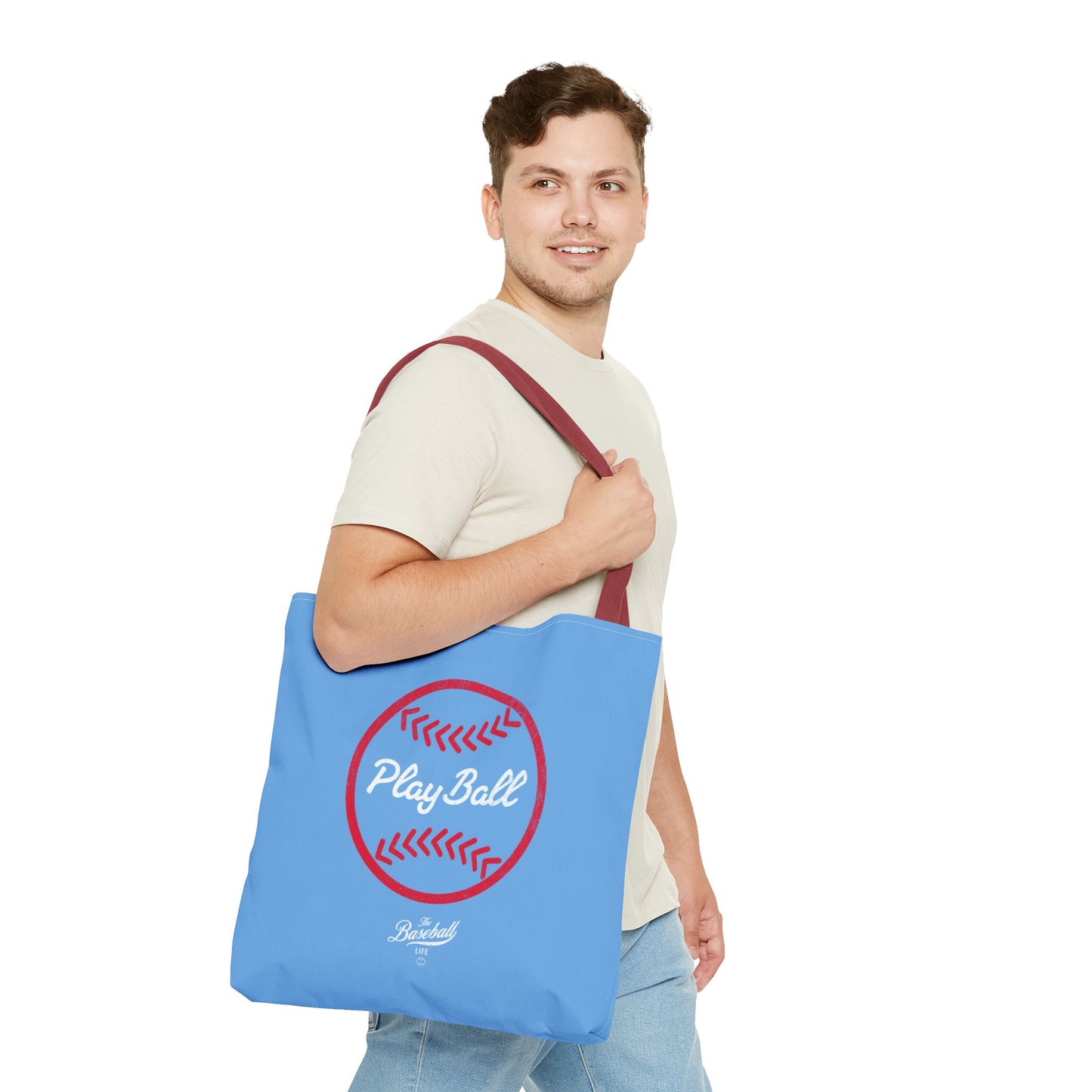 Baseball Icon Play Ball Tote Bag_Carolina Blue