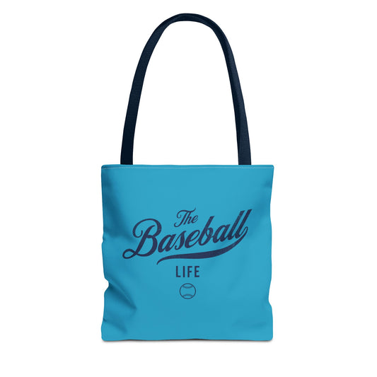 The Baseball Life Tote Bag_Turquoise w Navy Print