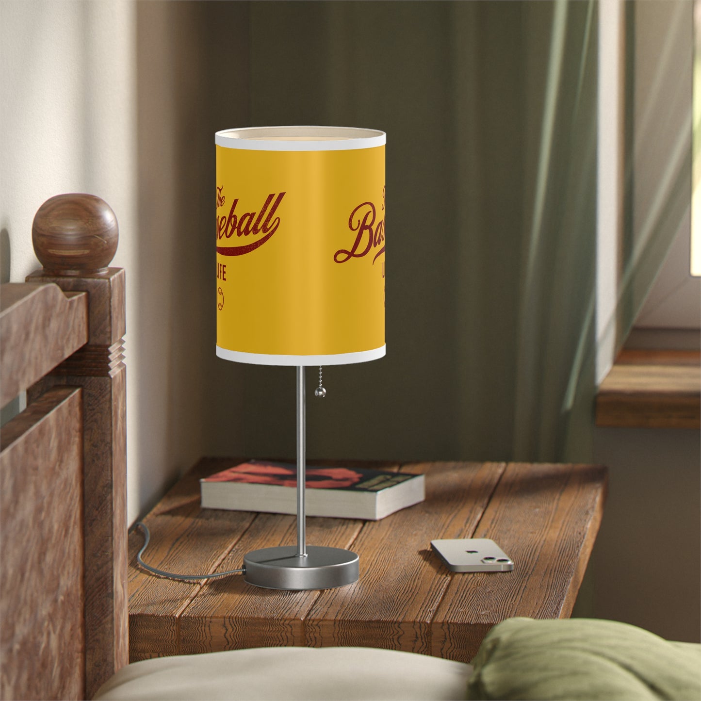 Table Lamp_Yellow w Maroon Print