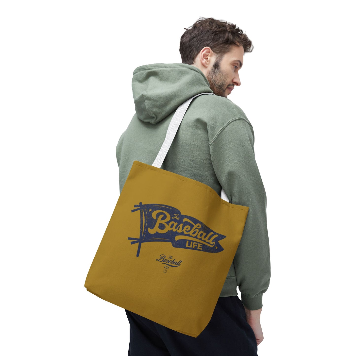 Vintage Pennant Tote Bag_Navy Print on Old Gold