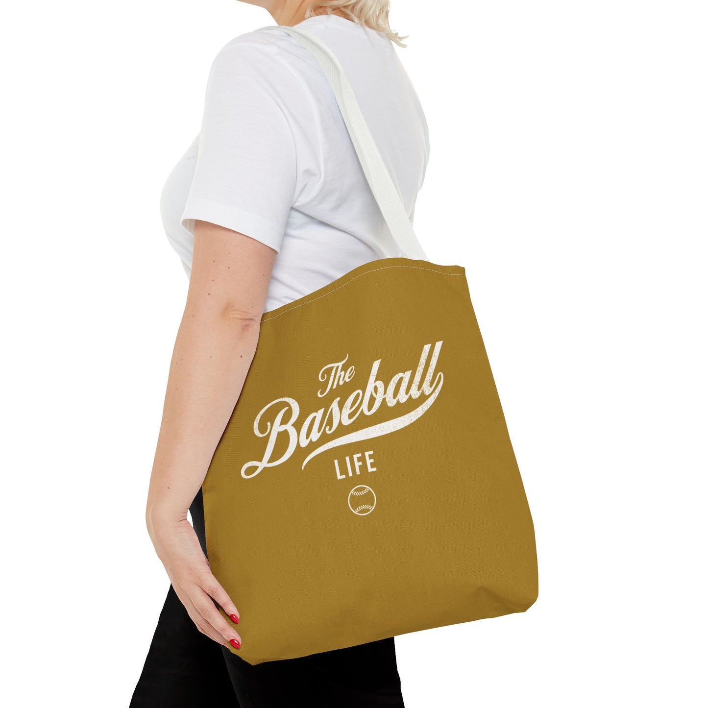 The Baseball Life Tote Bag_Old Gold w White Print