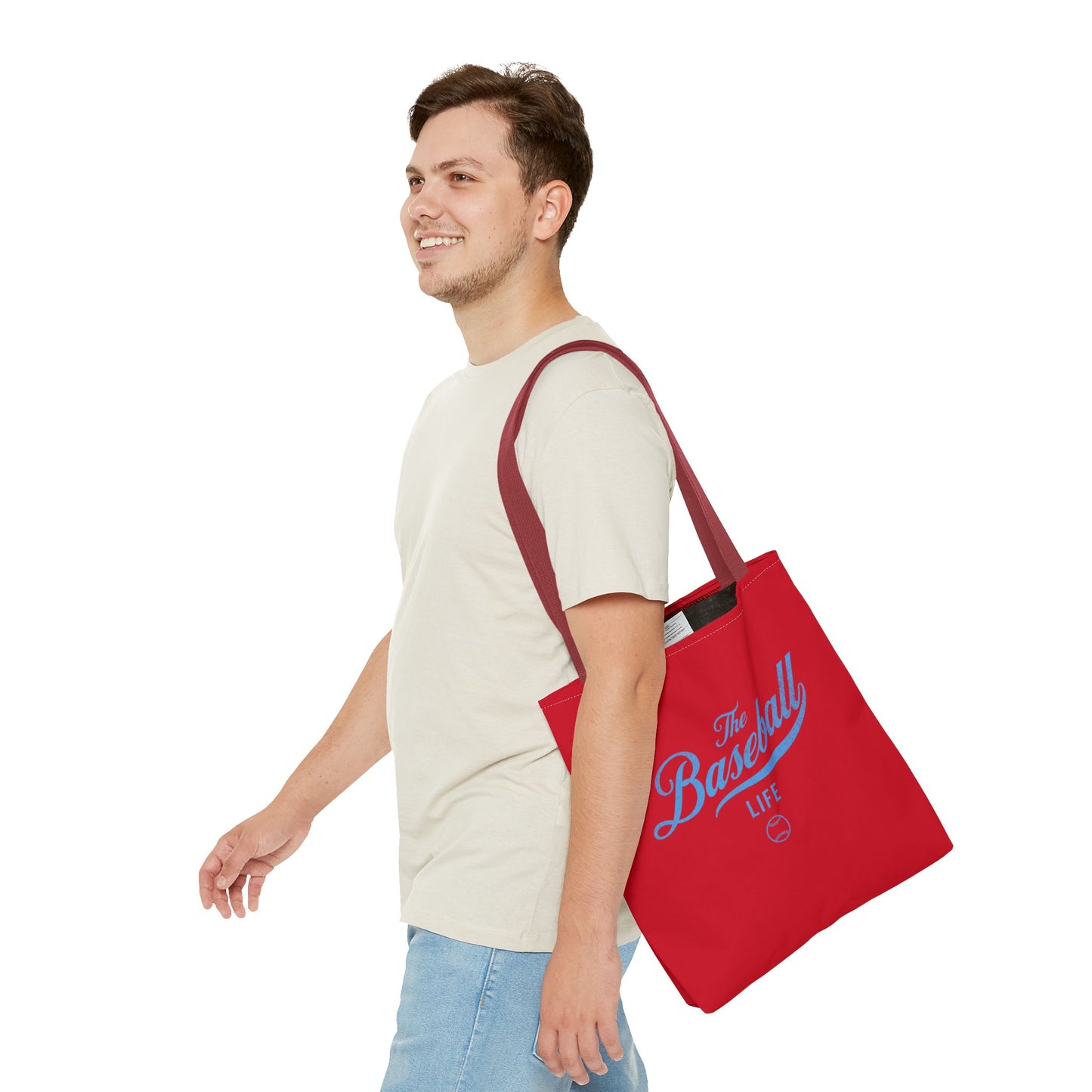 The Baseball Life Tote Bag_Red w Carolina Blue Print