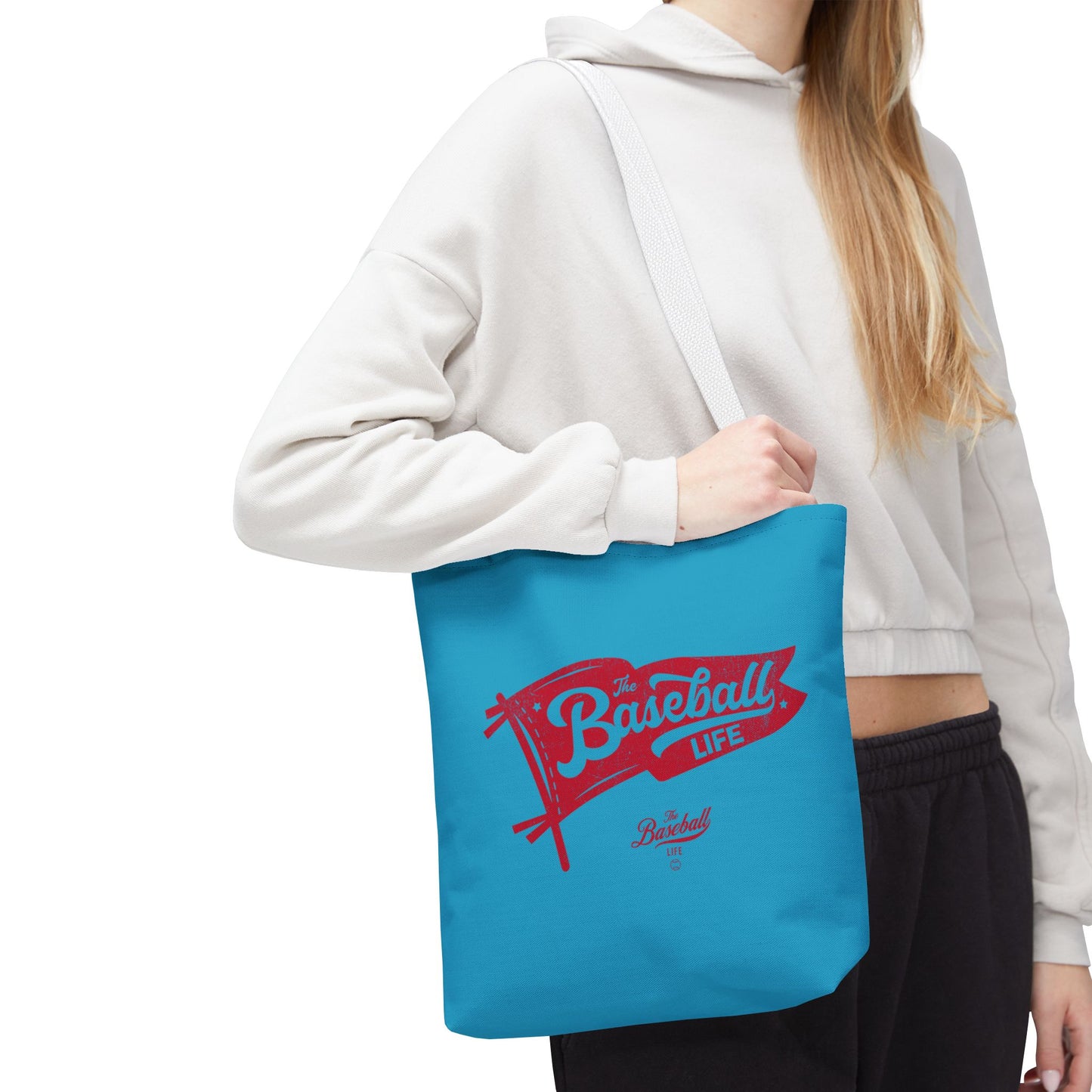 Vintage Pennant Tote Bag_Red Print on Turquoise