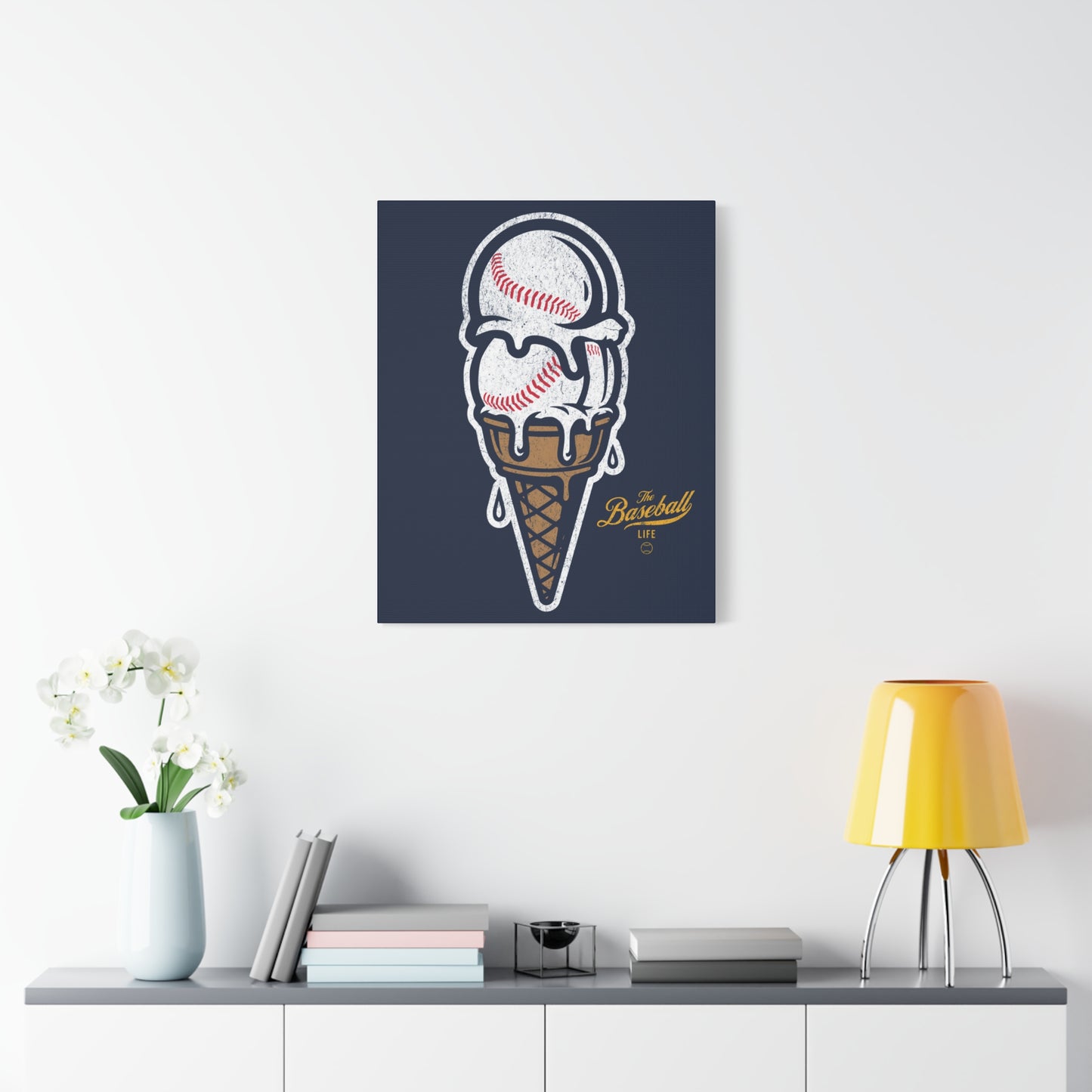 Baseball Ice Cream Cone Wall Art Canvas_Navy