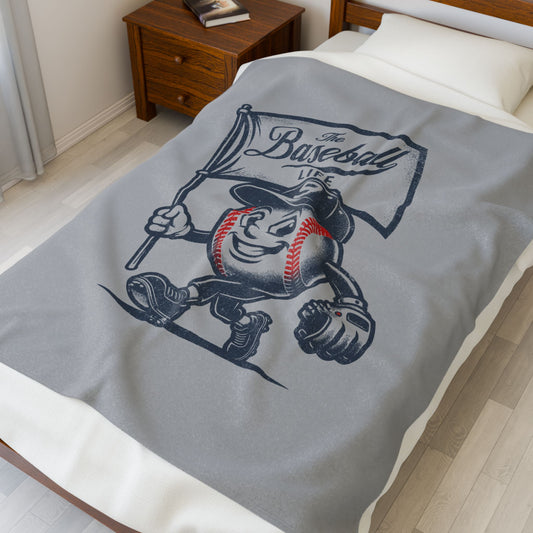 Velveteen Plush Blanket_Mr. Baseball Mascot Waving Flag