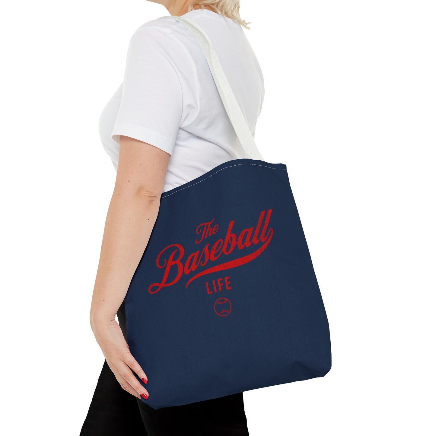 The Baseball Life Tote Bag_Navy w Red Print