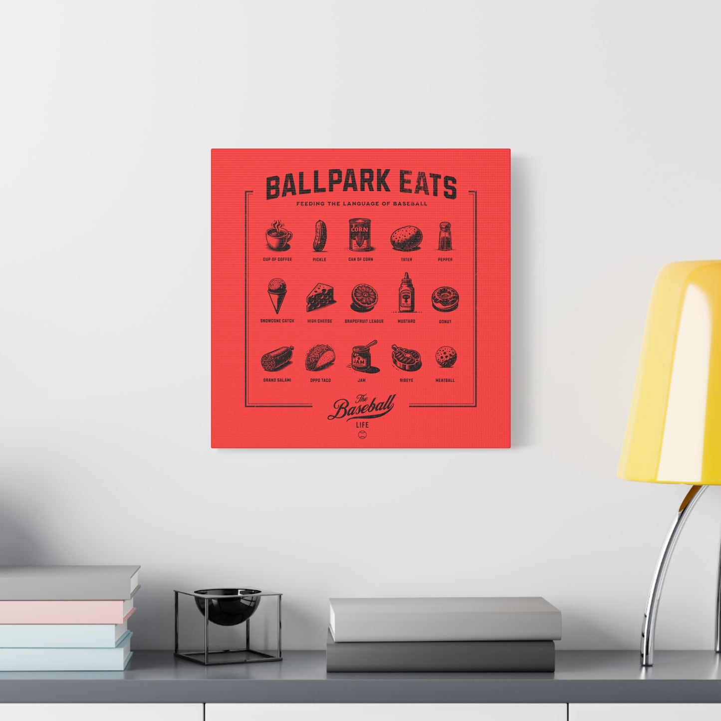 Ballpark Eats_Feeding the Language of Baseball Wall Art Canvas_Coral Red