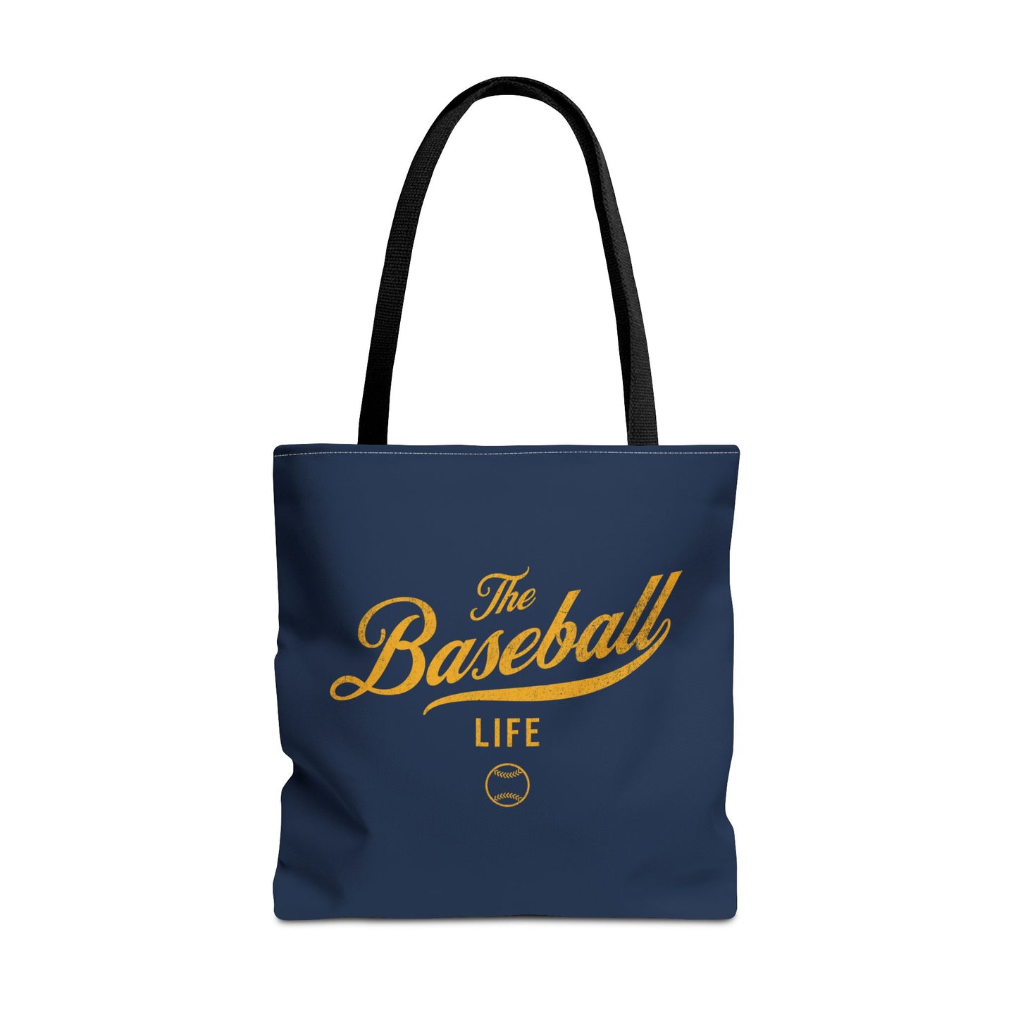 The Baseball Life Tote Bag_Navy w Yellow Gold Print