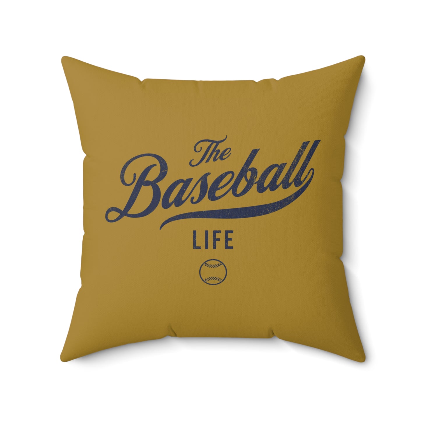 The Baseball Life Accent Pillow_Old Gold w Navy Print