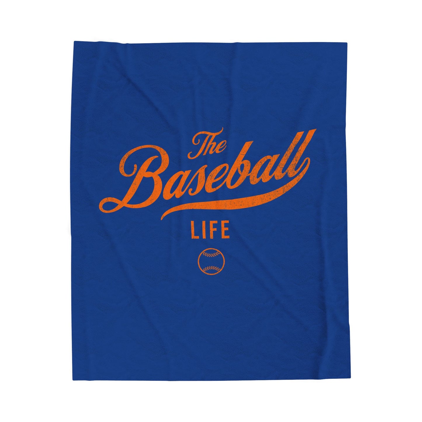 Velveteen Plush Blanket_Royal Blue with Orange Print