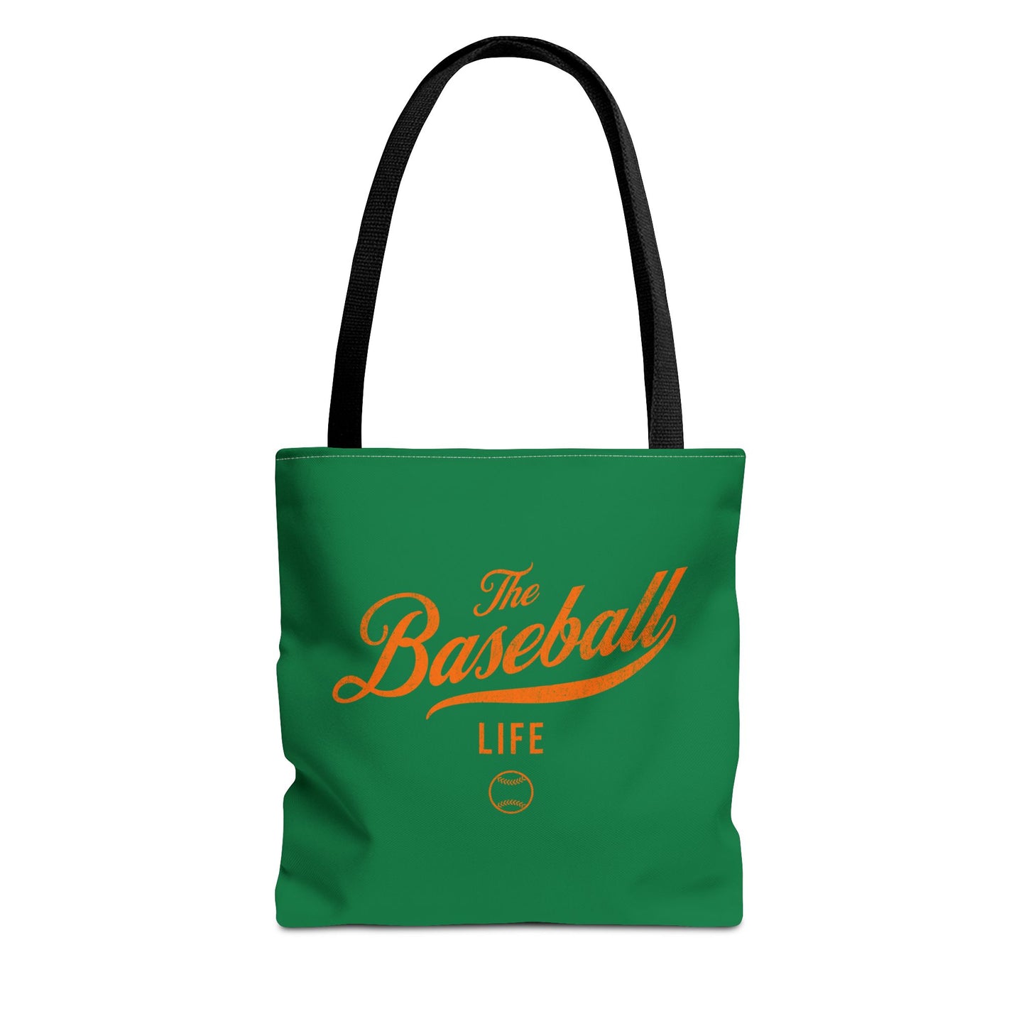 The Baseball Life Tote Bag_Green w Orange Print