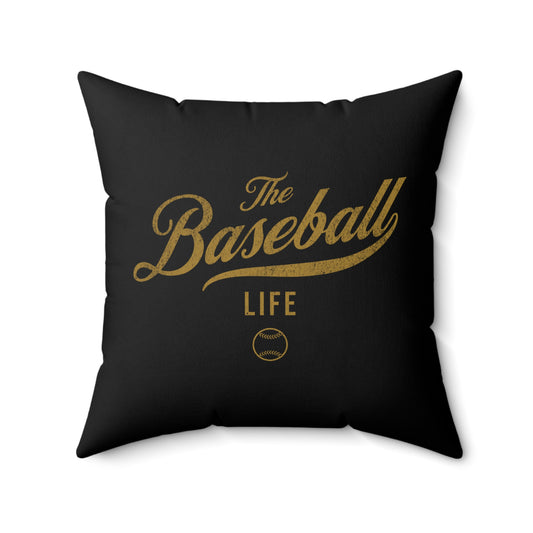 The Baseball Life Accent Pillow_Black w Old Gold Print