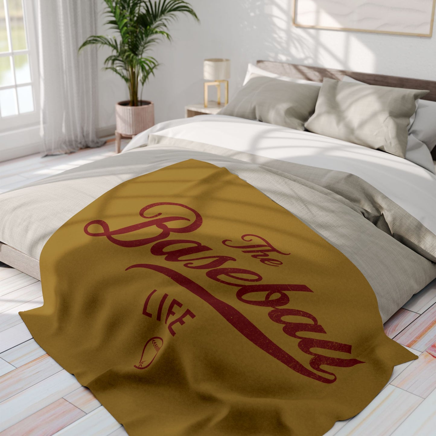 Fleece Blanket_Old Gold w Maroon Print