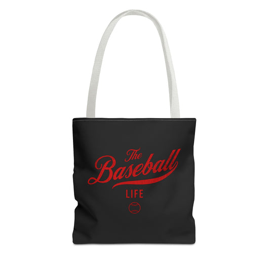 The Baseball Life Tote Bag_Black w Red Print