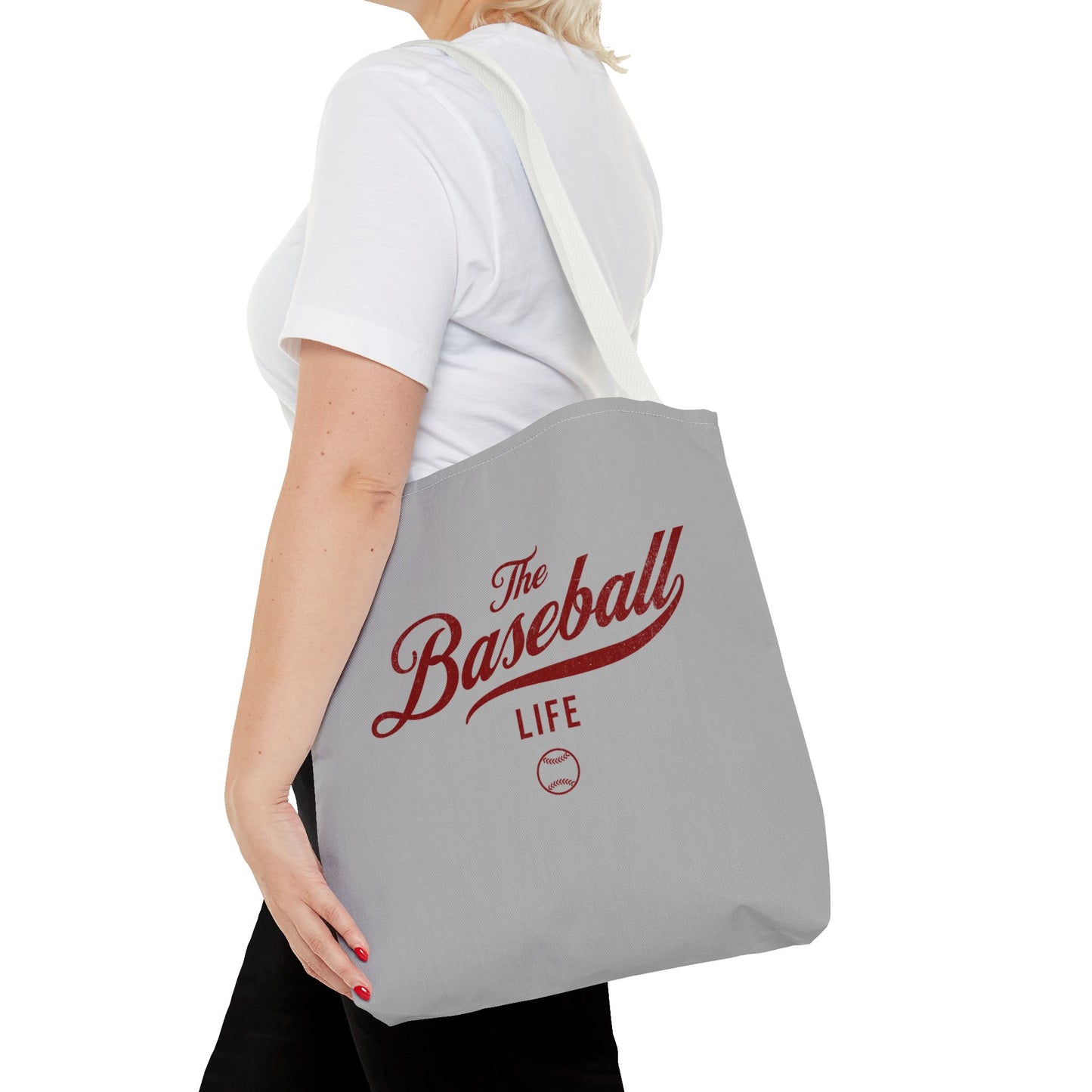 The Baseball Life Tote Bag_Gray w Maroon Print