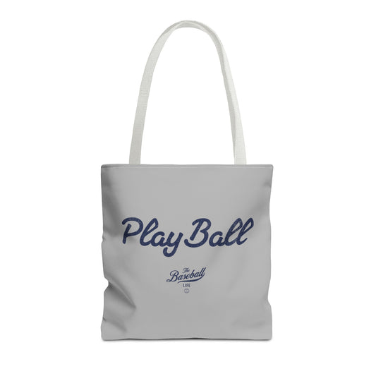 Play Ball Tote Bag_Light Gray with Navy Print