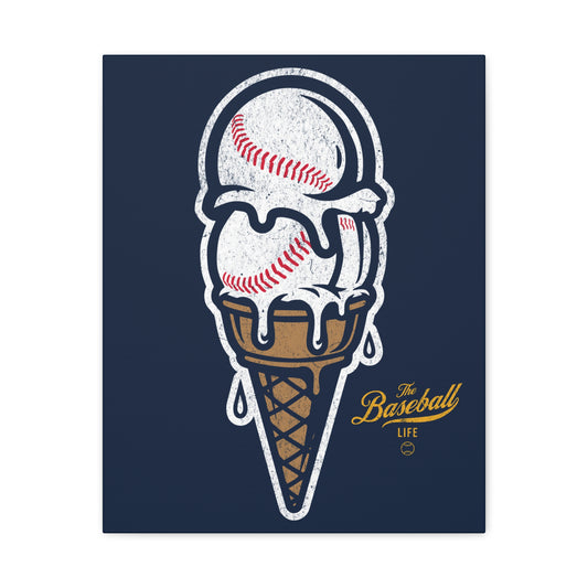 Baseball Ice Cream Cone Wall Art Canvas_Navy