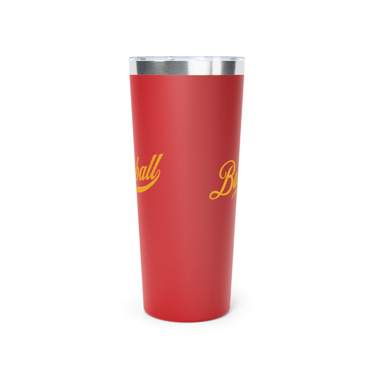 The Baseball Life 22oz Insulated Travel Tumbler_Red w Yellow Gold Print