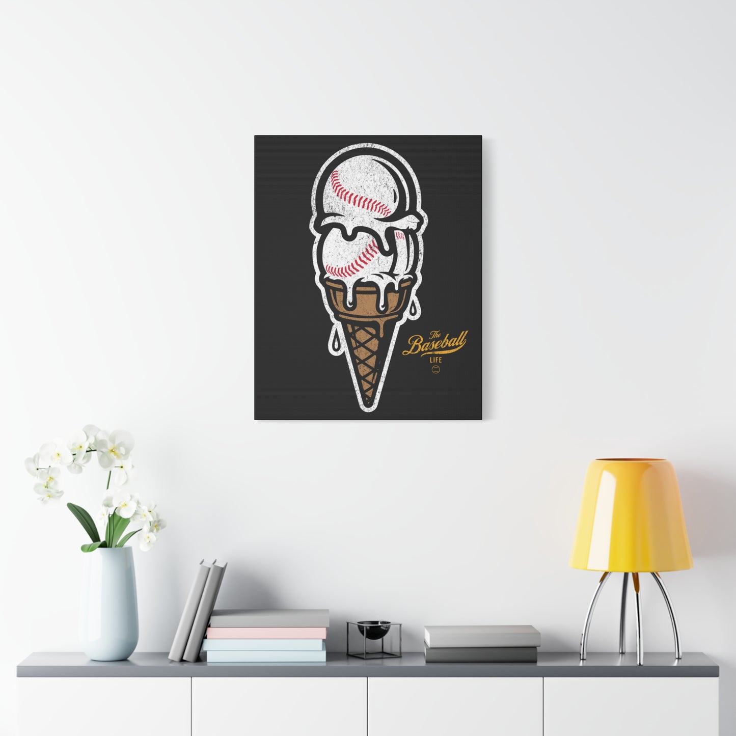 Baseball Ice Cream Cone Wall Art Canvas_Black