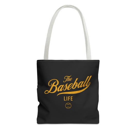 The Baseball Life Tote Bag_Black w Yellow Gold Print