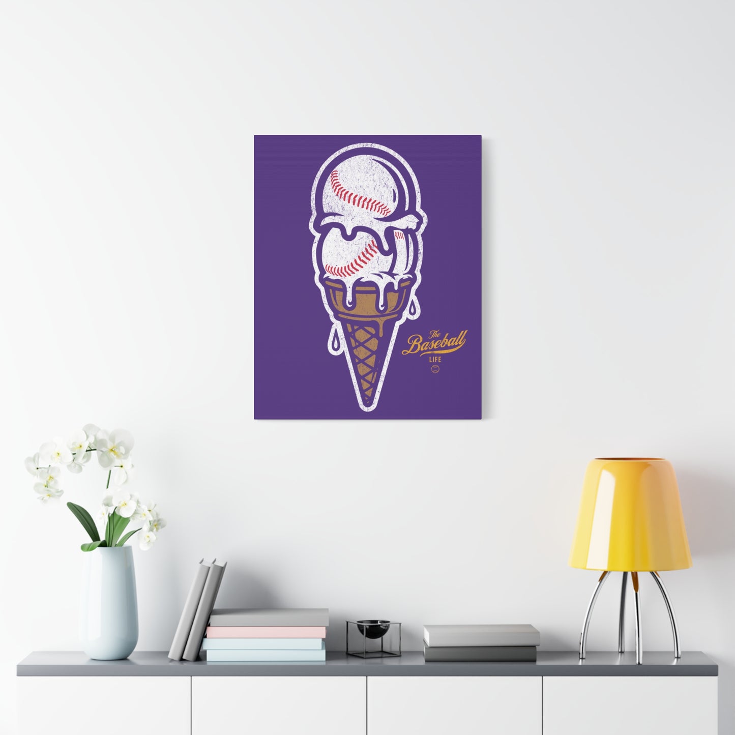 Baseball Ice Cream Cone Wall Art Canvas_Purple