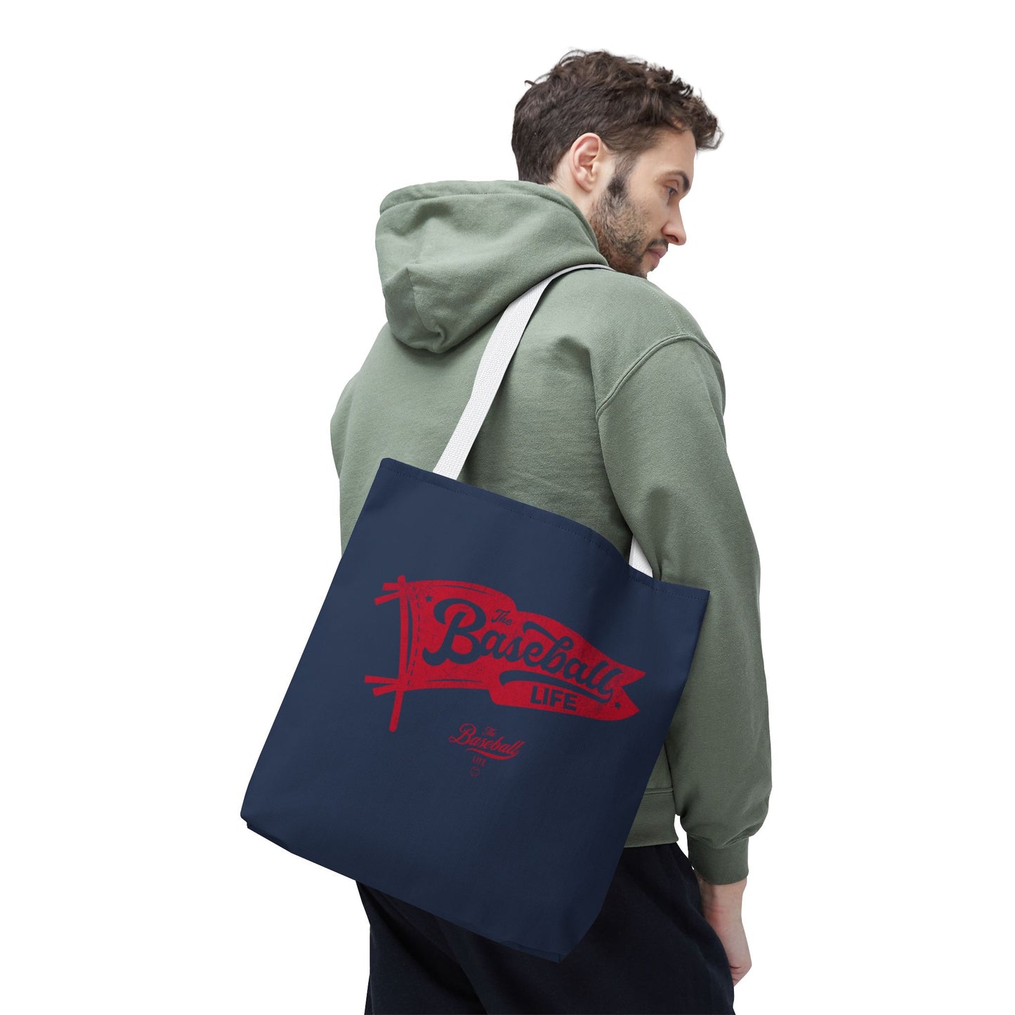 Vintage Pennant Tote Bag_Red Print on Navy