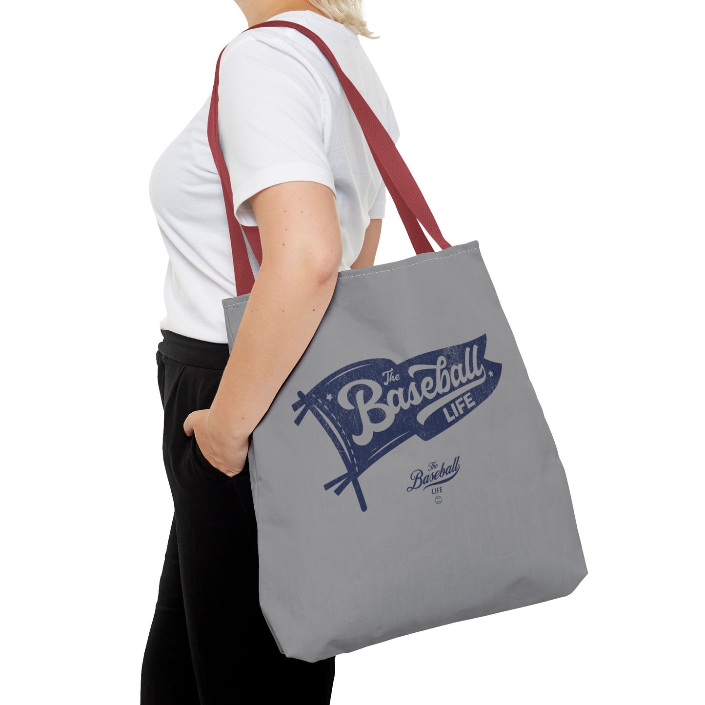 Vintage Pennant Tote Bag_Navy Print on Medium Gray