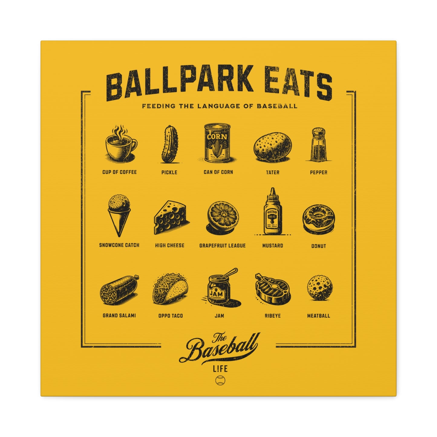 Ballpark Eats_Feeding the Language of Baseball Wall Art Canvas_Yellow Gold