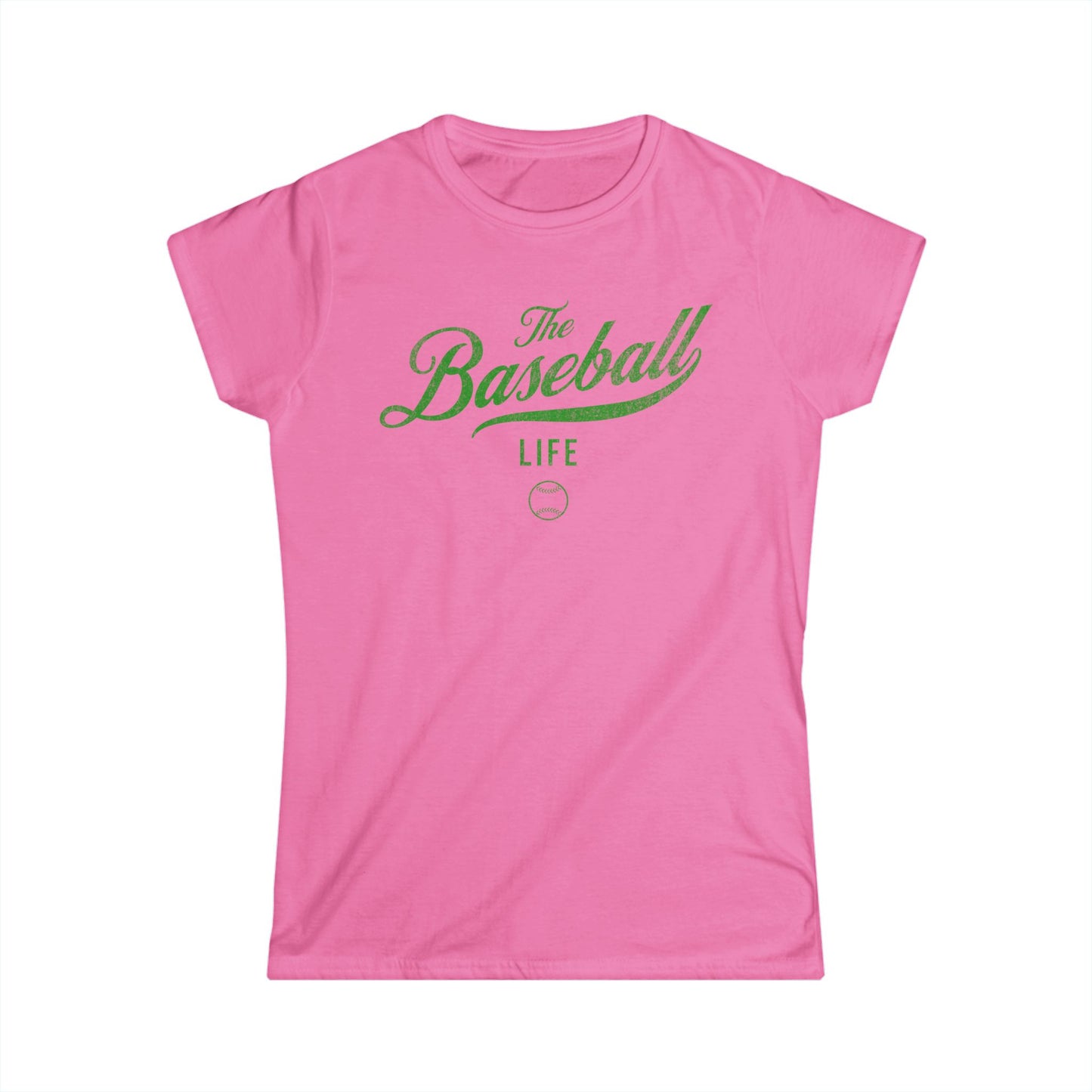 The Baseball Life Classic Script Tee_Women's_Green Print