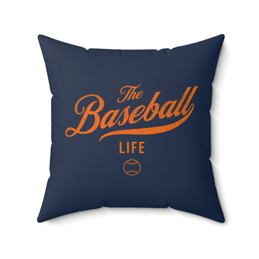 The Baseball Life Accent Pillow_Navy w Orange Print